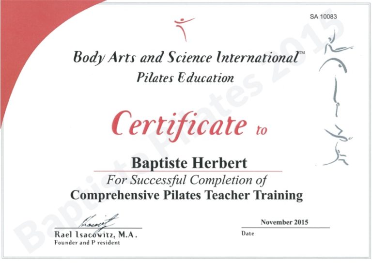 Certificates and Diploma Baptiste Pilates