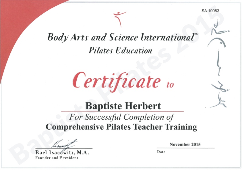 Pilates Certificate, bolissian
