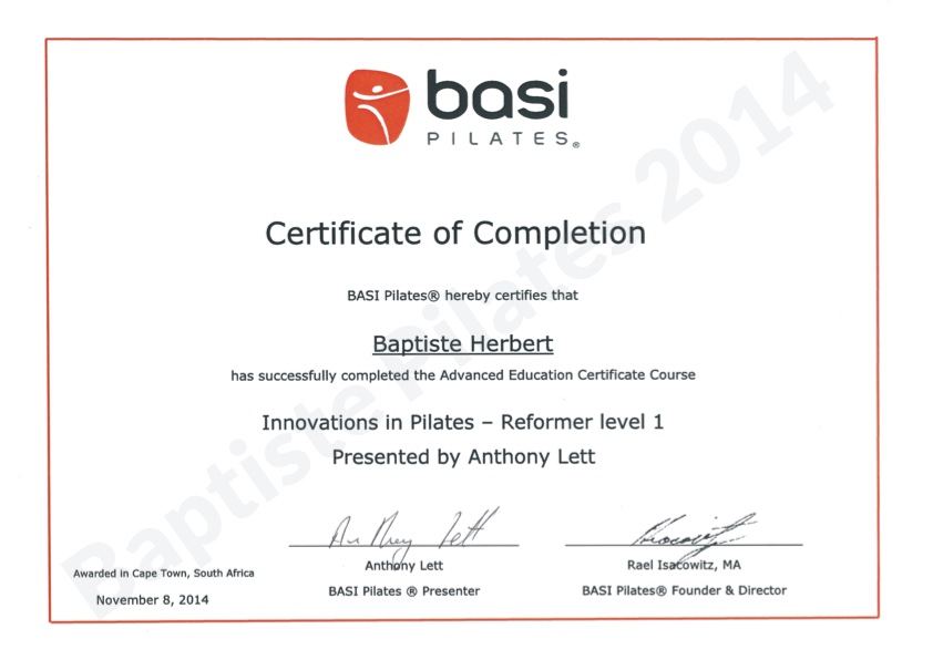 Certificates and Diploma – Baptiste Pilates