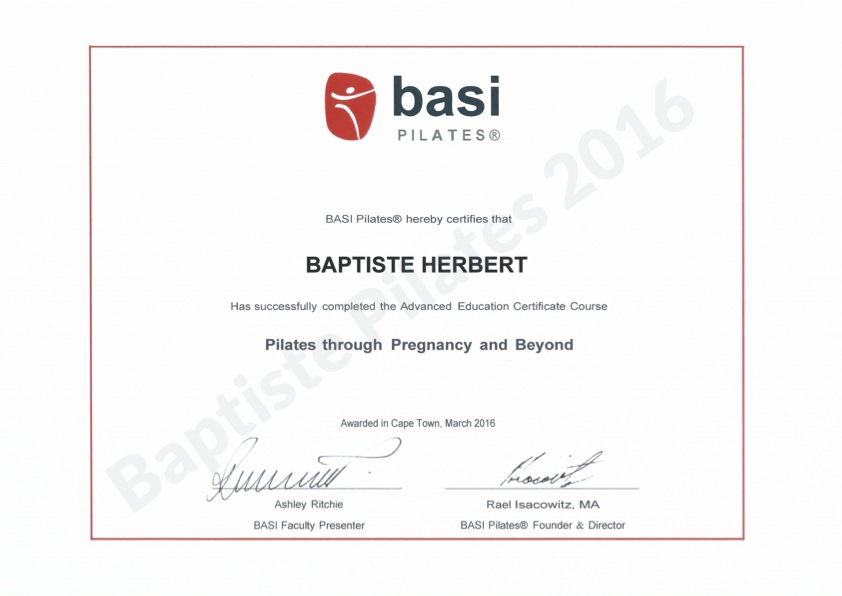 Basi Pregnancy and Beyond Certificate - Baptiste Herbert